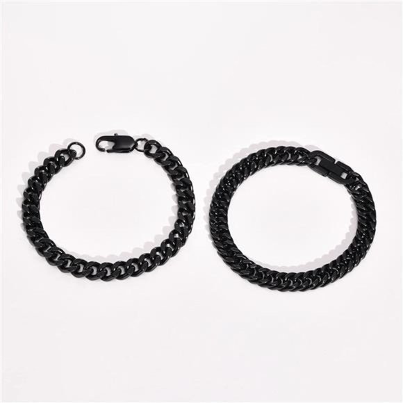 2Pcs Cuban Link Chain Bracelet Set Sturdy Stainless Steel Curb Width Cuban Link - Picture 4 of 6